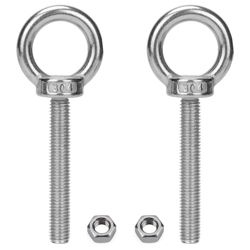Vmuter 2 Pack M12 Stainless Steel Eye Bolts with Nuts 2" Thread Length - Eyebolts for DIY, Furniture, Swing, and Outdoor Use M12 x 50 - Image 1